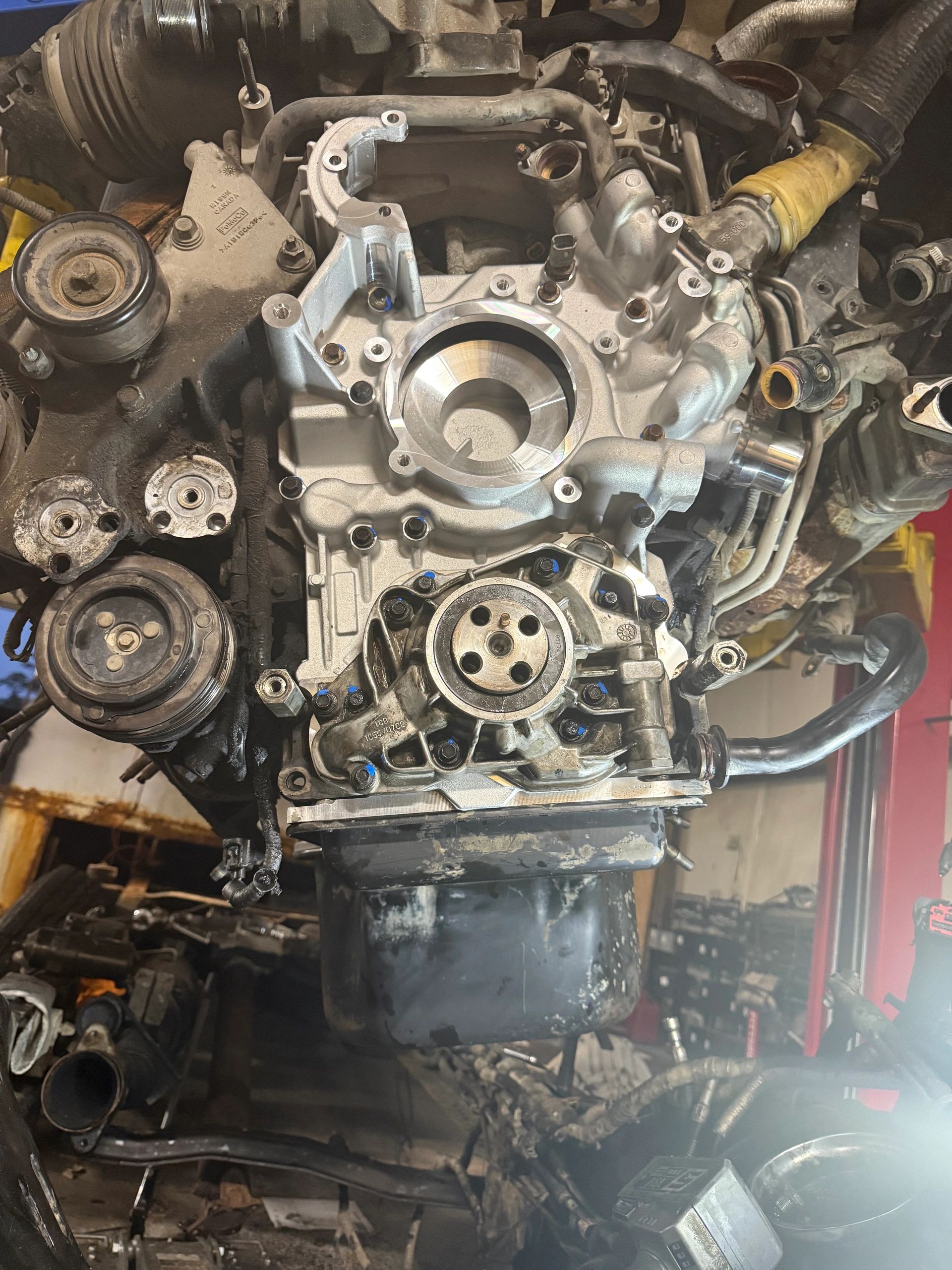 Disassembled engine components
